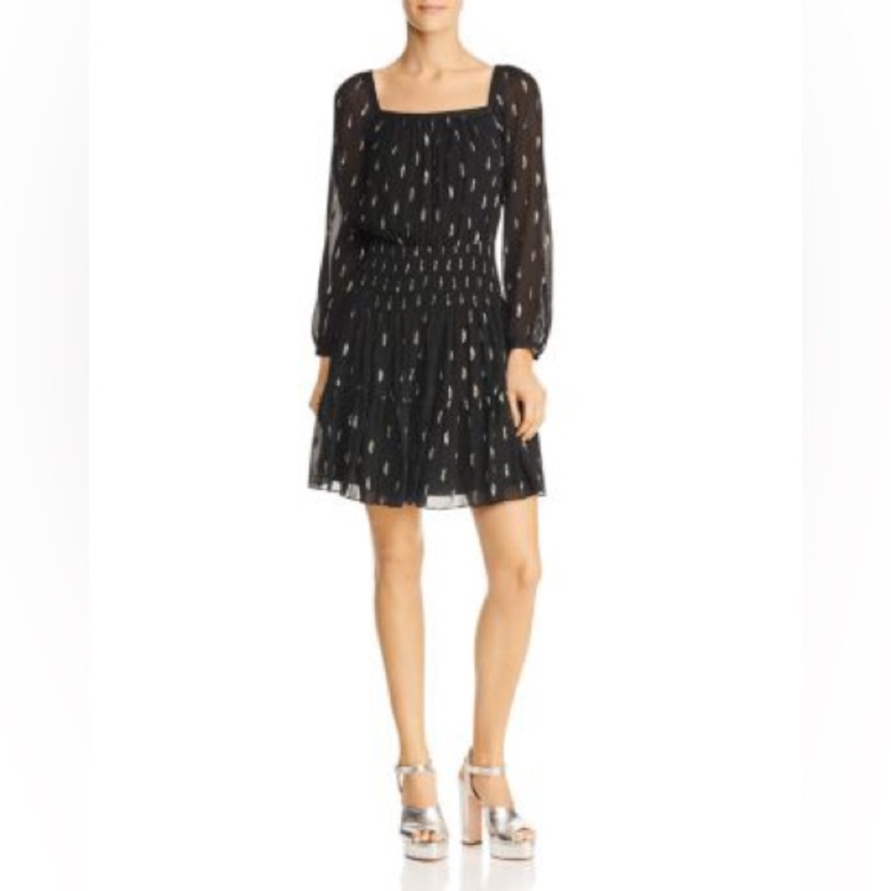 REBECCA TAYLOR Silk Metallic Clip Dot Dress Size 2 - Picture 2 of 16